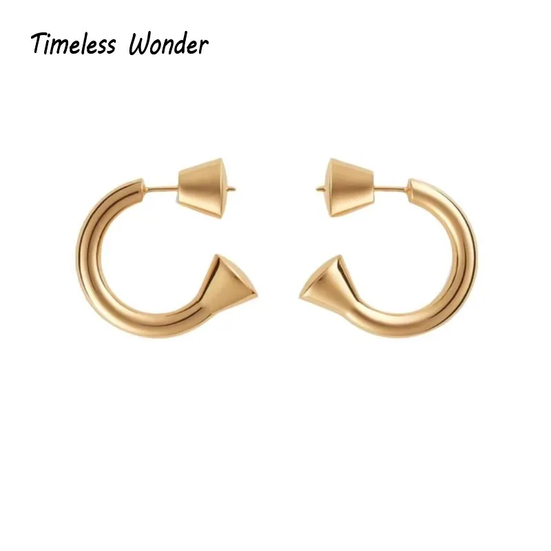 Timeless Wonder Brass Geo Pierced Stud Earrings for Women Designer Jewelry Runway Goth Punk Luxury Rare Gift Trendy 5152