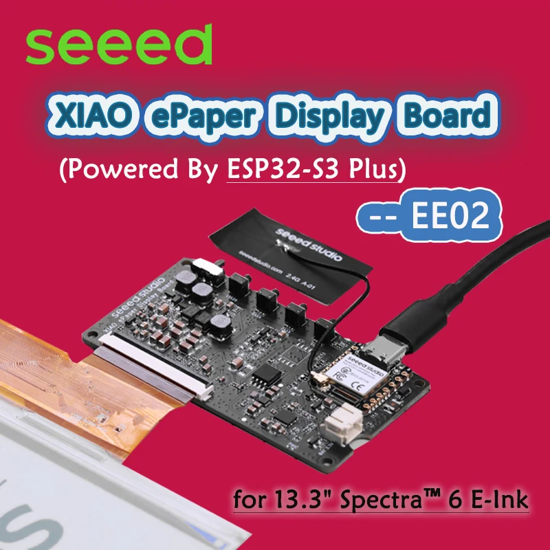 seeed-xiao-epaperディスプレイボードee02（133インチspectra-6-e-ink用）、xiao-esp32-s3-plus搭載、sensecraft-hmiファームウェアプリフラッシュ済み