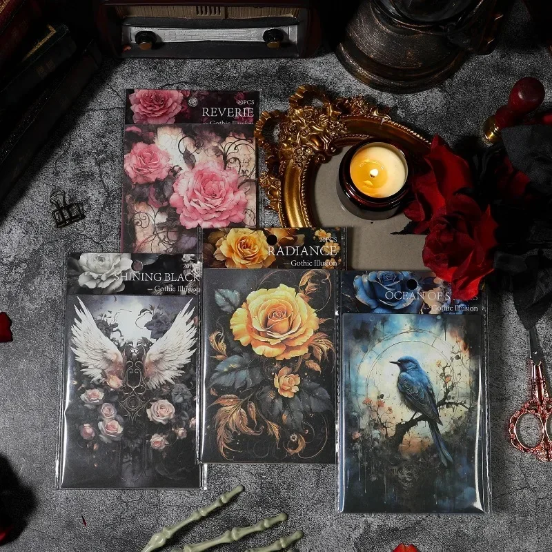 20Sheets Gothic Flower Realm Series Journal Collage Paper Supplies American Vintage Floral DIY Decoration Paper Cute Decoration