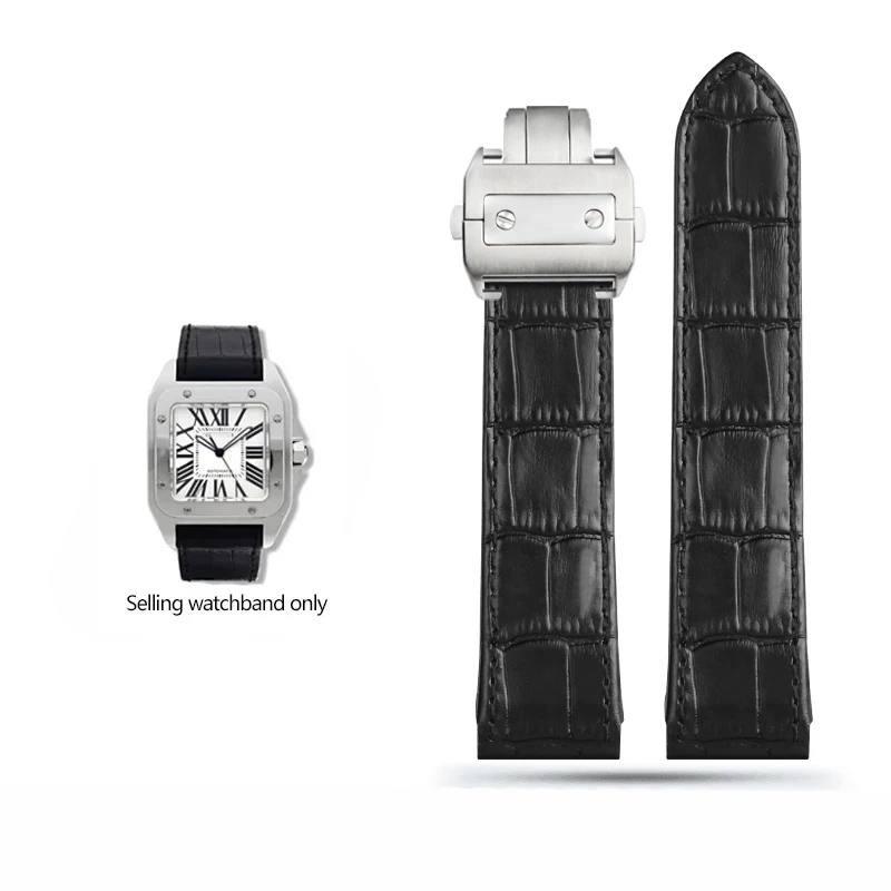 High quality leather watch strap suitable for cartier Santos strap Santos 100 men's and women's folding buckle strap 20mm 23mm