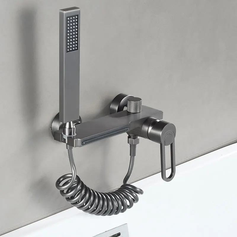 

Tuqiu Gray Bathtub Shower Set Hot Cold Black Bathroom Shower Faucet Chrome Bathroom White Shower Faucet set Brass