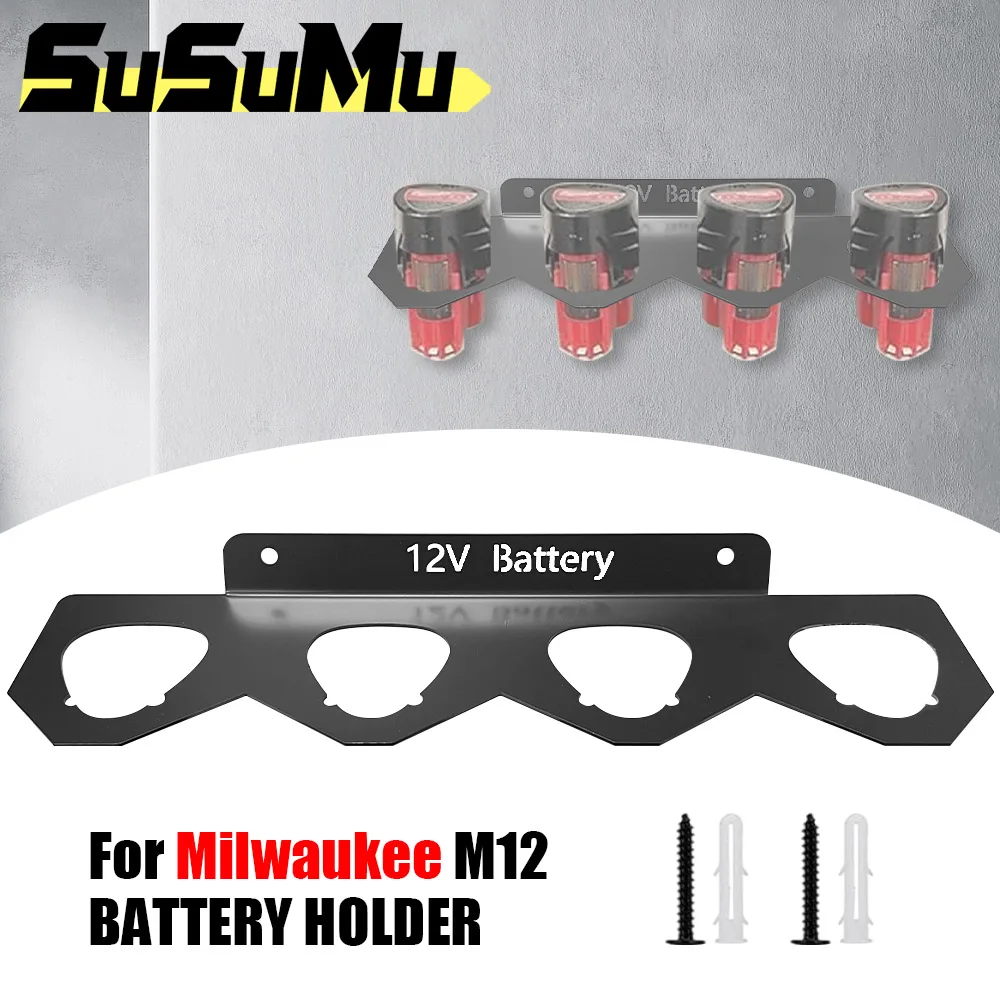 

Металлический держатель батареи для литий-ионного аккумулятора Milwaukee M12, настенное крепление, кронштейн для инструментов, крепежные устройства, стеллаж для хранения батарей с 4 слотами