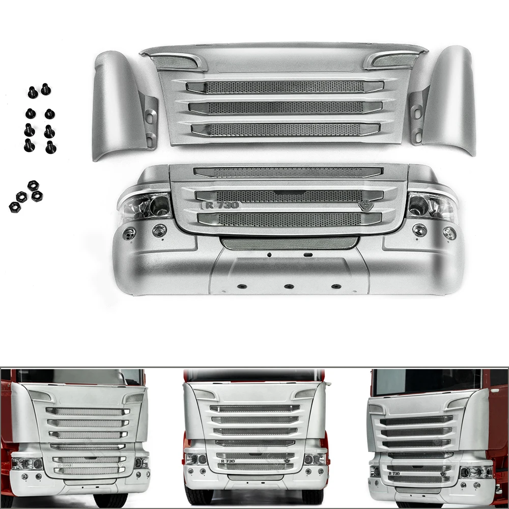 Accessories LESU Metal R730 Front Face Net Bumper Set Spare for 1/14 RC Tractor Truck R470 R620 DIY Model Upgraded Parts TH23156