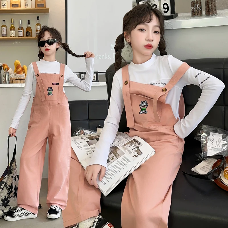 Teenage Girls Wide Legged Pants Korean Fashionable Childrens pink girls Overall kids jumpsuit trousers salopette fille