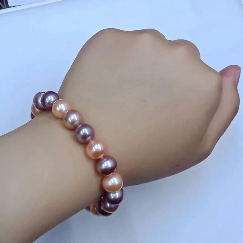 Big Pearl Natural Freshwater Mirror Bright Pearl Bracelet Edison Candy Dazzling Mixed Color S925 Sterling Silver Buckle Classic