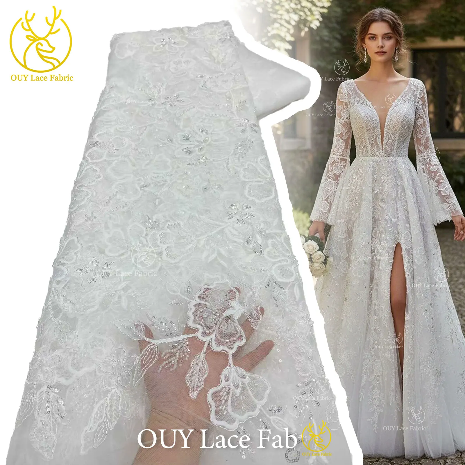 

Women's Bridal Party Dress Sequins Tulle Embroidered Lace Fabric 2026 High-Quality Nigerian French Beaded Lace Fabric 5 Yards
