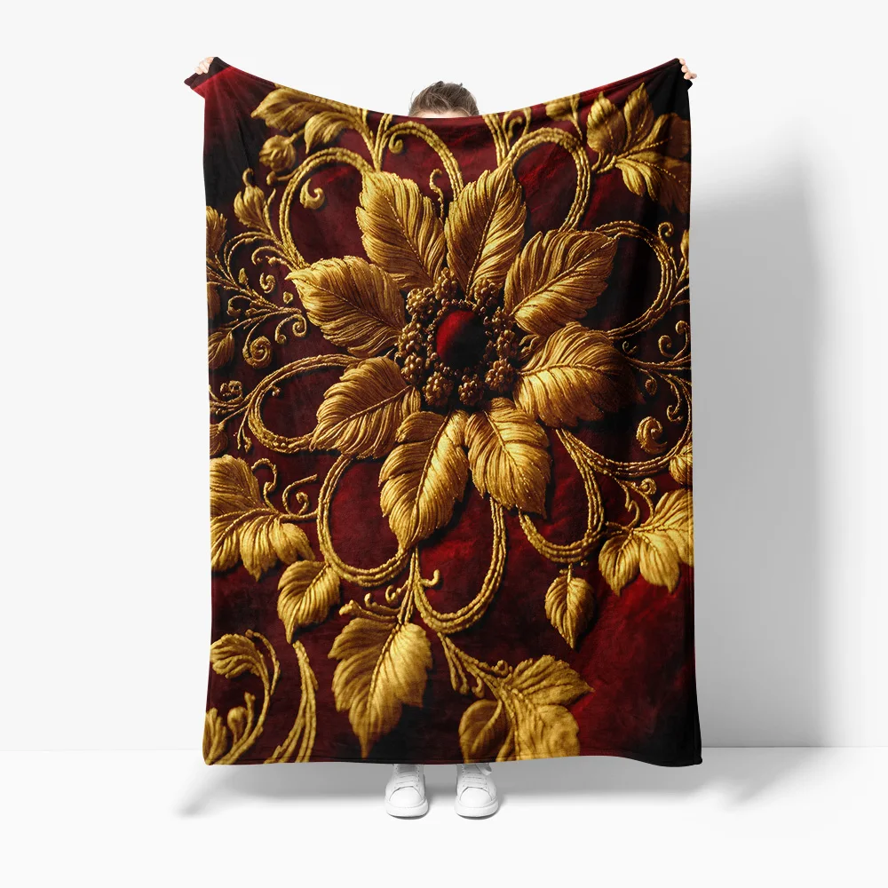 

Luxurious Velvet Embroidered Throw Blanket with Floral Pattern Sofa Bed Living Room Decorative Blanket