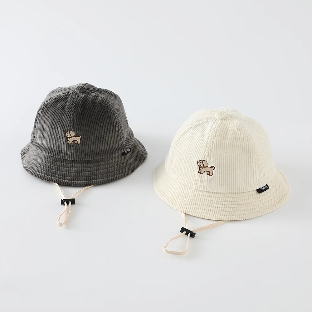 Kids Corduroy Outdoor Leisure Cap 48-50cm Autumn Winter Girls Cartoon Dog Pattern Fisher Hat Boy Bucket Hat Children Caps view 3