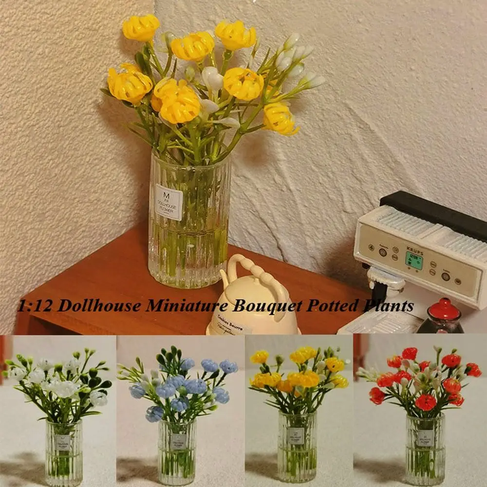 Nieuwe 1:12 Poppenhuis Miniatuur Tafel Bloemen 4 Stijlen Mini Boeket Potplanten Groen Bonsai Model Home Decor
