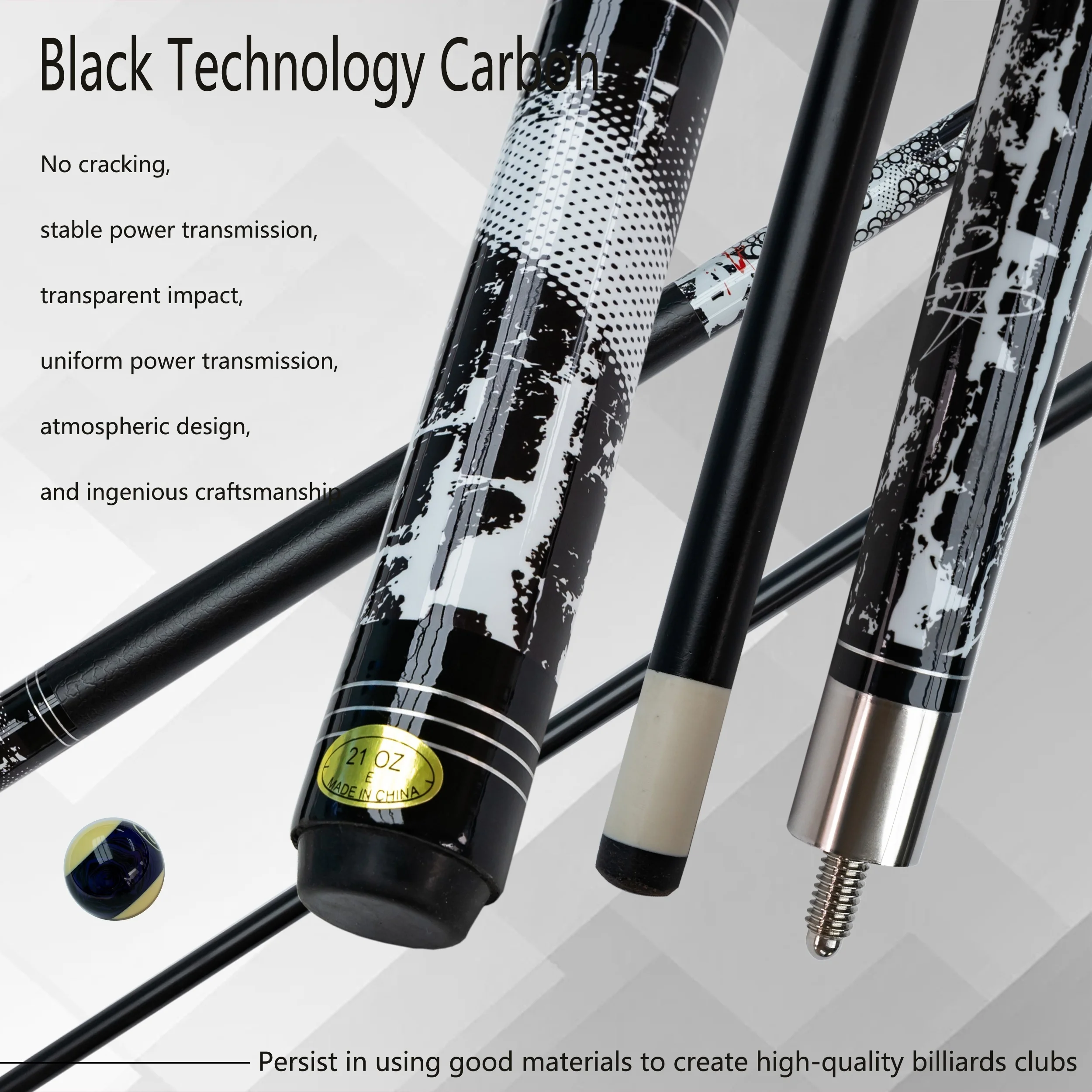 

Professional Carbon Fiber Glass Billiards Cue with 13mm Tip Pool Cue Straight and Durable Ideal for 9-Ball and Carom Billiards