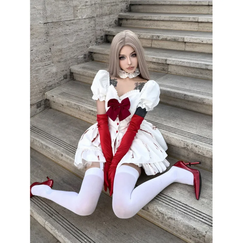 

Хэллоуин Косплей Рождественское Платье Женское Белое Платье Студенческий Стиль Вечеринка Наряд Готическая Кровавая Кукла Косплей Костюм Хэллоуин Cos