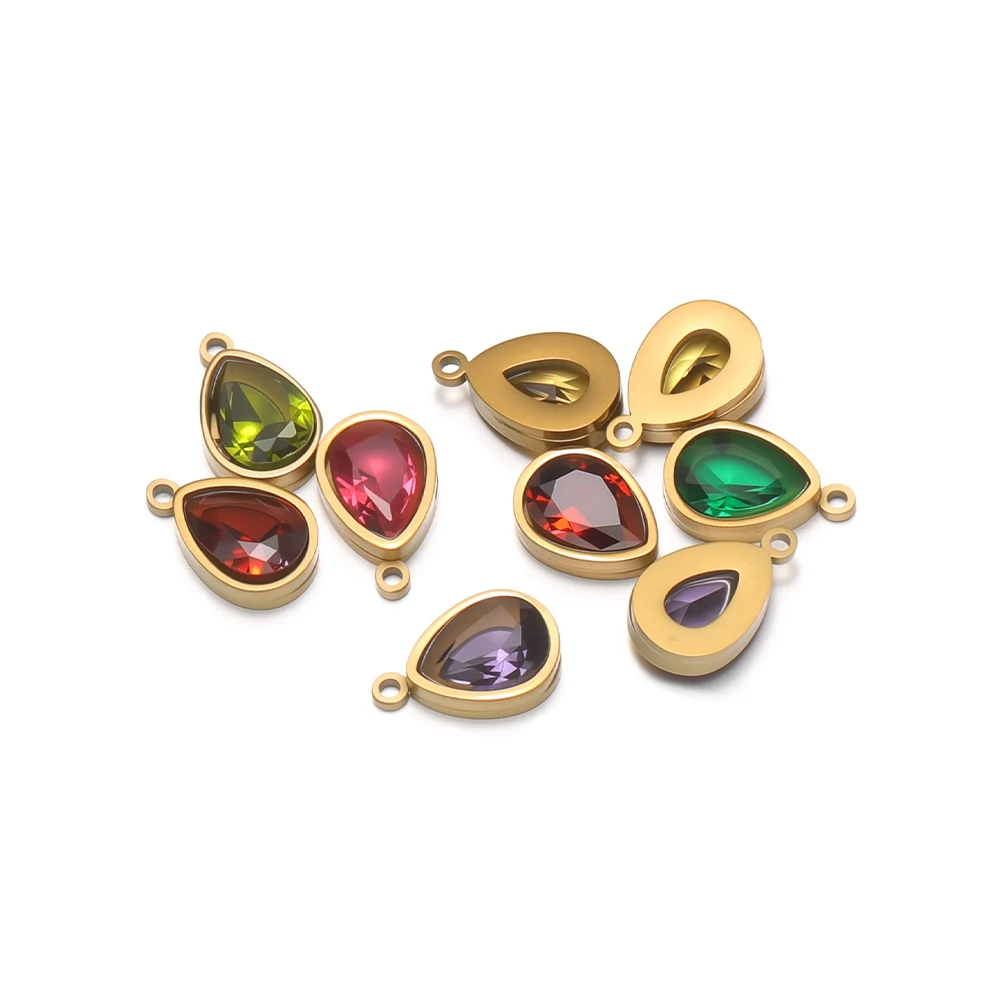 10pcs Stainless Steel Drop Zircon Charms 12 Months Birthstone DIY Jewelry Making Necklace Pendant Earrings Bracelet Accessories