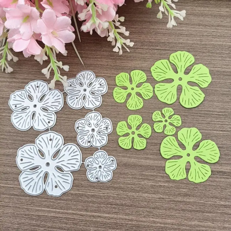 77JB 5PCS/ชุดดอกไม้กลีบดอก 3D การนูนการตัดโลหะตาย stencil diy