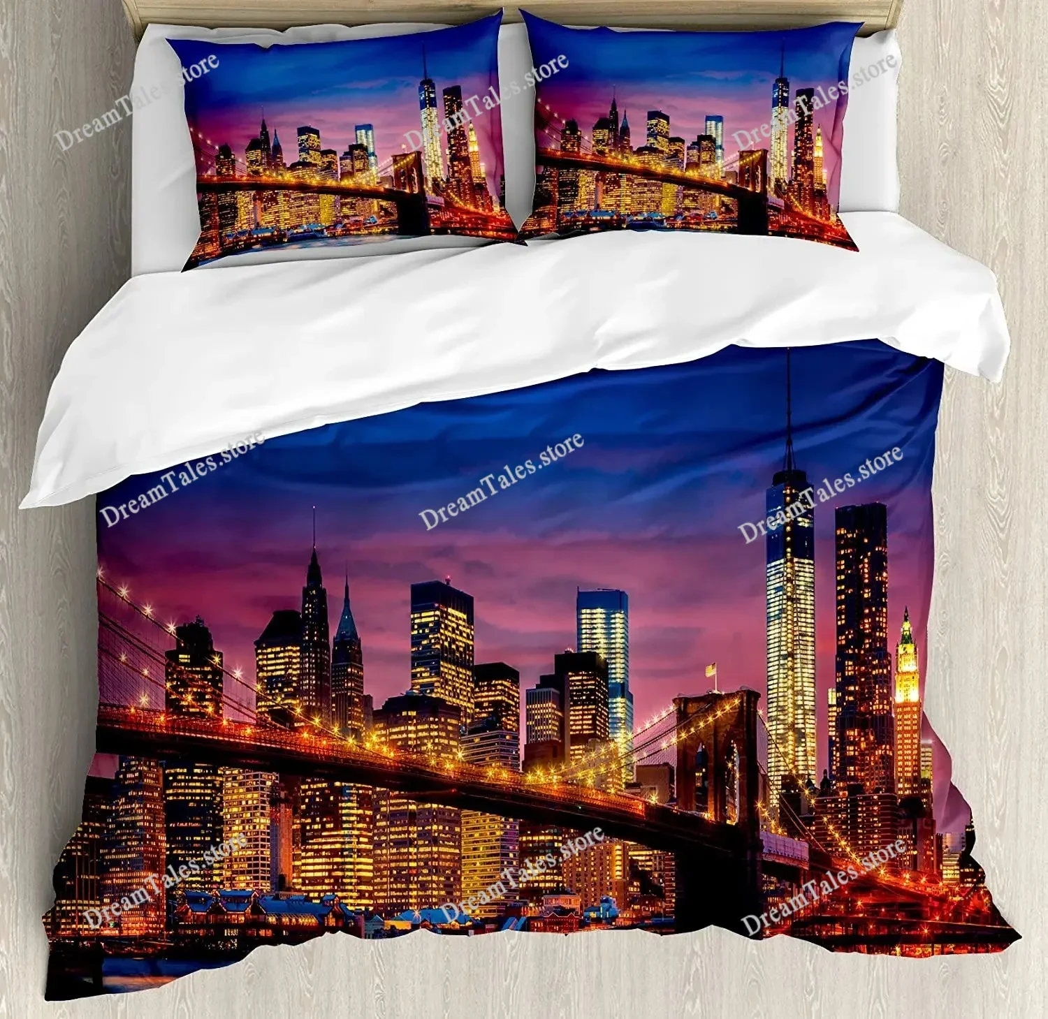 

Bedding Set Business City Scenery New York Black and White Duvet Cover Pillow Case Boy Kid Teen Girl Bedding Covers Set