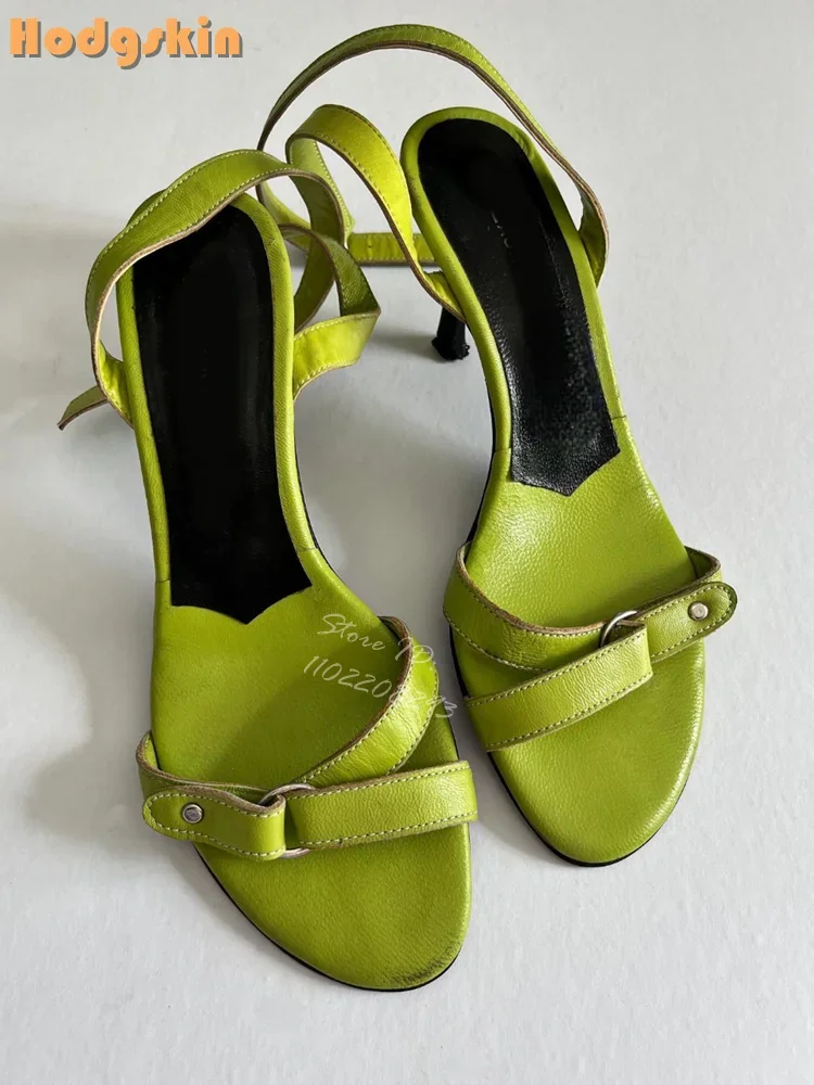 

Green Round Toe Sandals Solid Shallow Buckle Straps Stiletto Casual Thin High Heels 2025 Spring New Women Fashion Dress Shoes