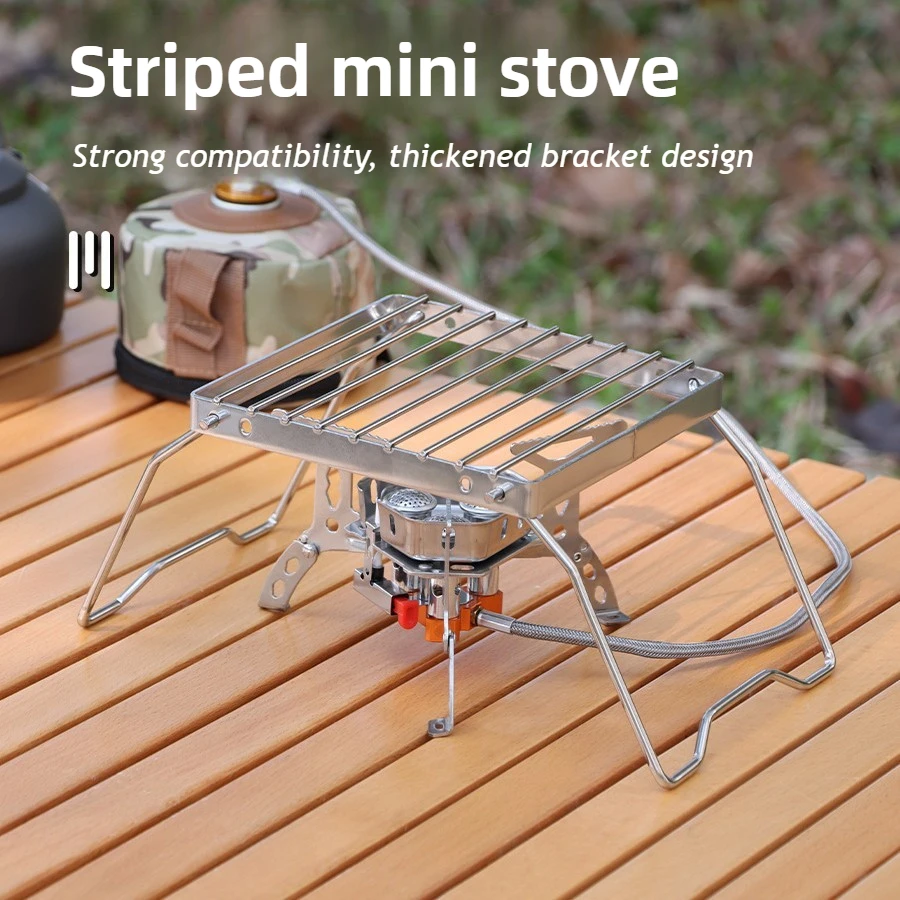 Rejilla para barbacoa al aire libre, rejilla para parrilla portátil plegable de acero inoxidable, bandeja para parrilla, soporte para hervidor, Mini barbacoa con rejilla a rayas