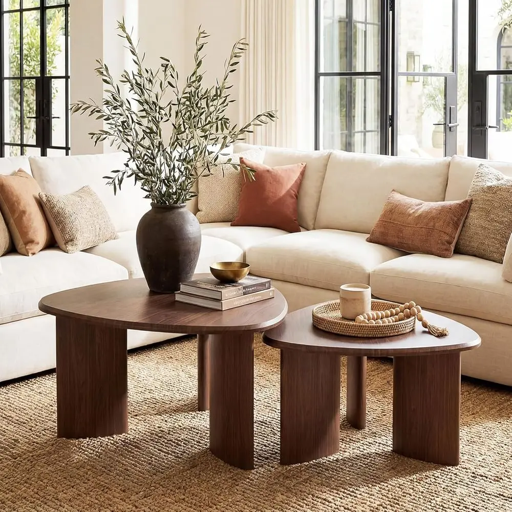 

Nesting Coee Table Set o 2, ern Walnut Wood Veneer Coee Table and Side Table Set or Living Room, Small End Table Set with lexibl