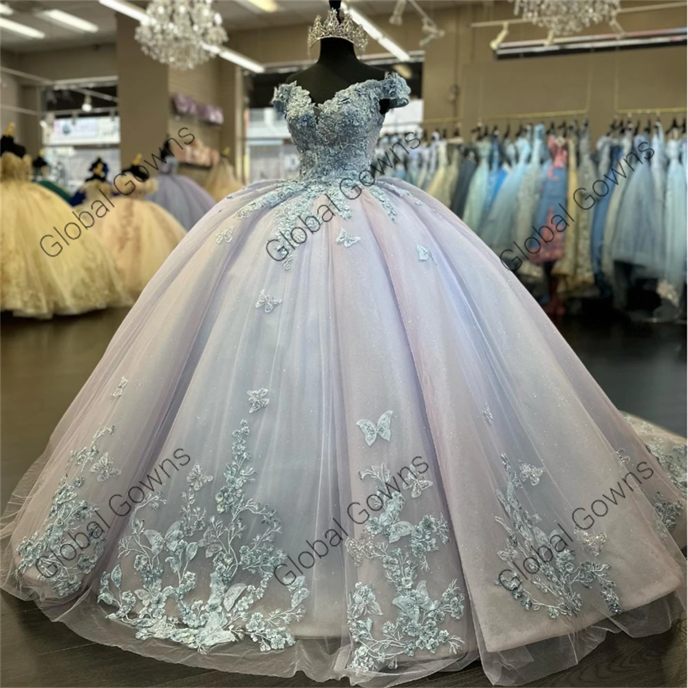 Vestido De baile De México con hombros descubiertos para quinceañera, vestidos De fiesta De cumpleaños con cuentas, apliques dulces 16, vestidos De Graduación