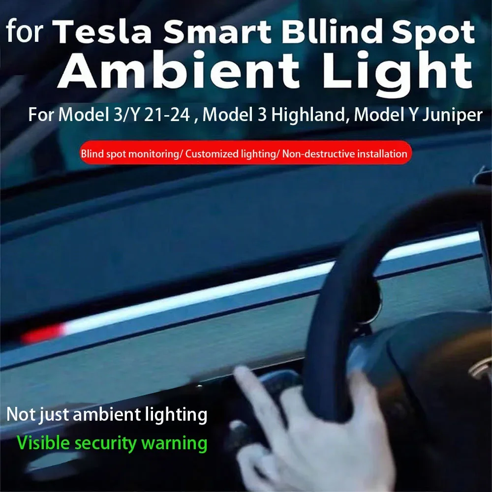 New Y Juniper Dashboard Atmosphere LED Lights Screen Control Wuth Blind Spot Warning Light for Tesla Model 3 Y RGB Brighten Lamp