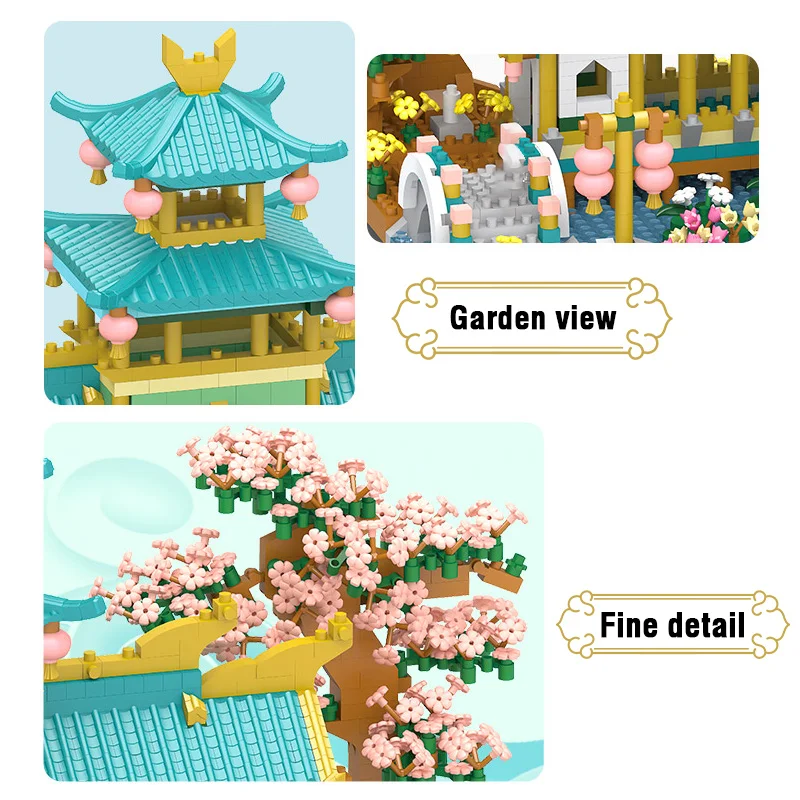 Bloques de construcción de arquitectura Retro china para niños, juguete de ladrillos para armar jardín de flores en 3D, ideal para regalo, código piezas, compatible con 2350