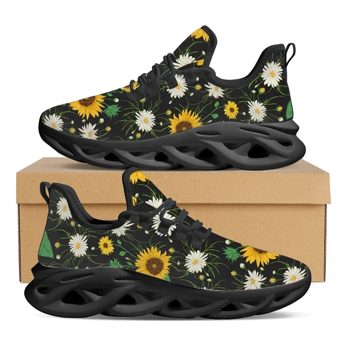 

2022 Hot Style Lace Up Sneakers Sunflower Pattern Print Women Flats Lightweight Breathable Jogging Shoes Chaussure Femme