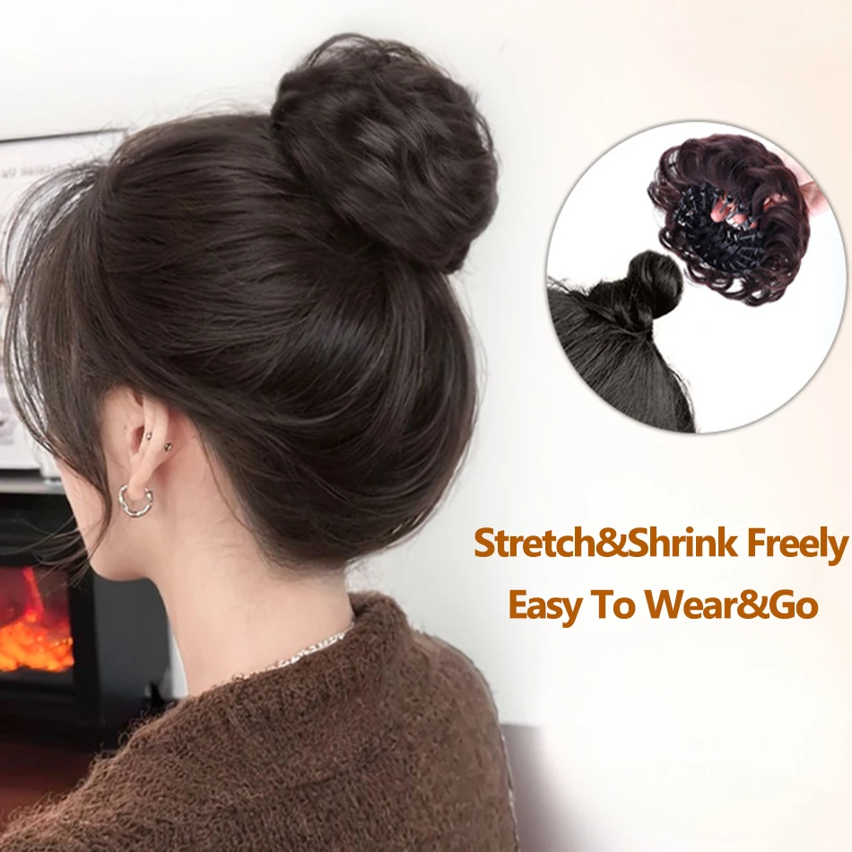 Synthetic Messy Hair Bun Chignon With Bird Nest Expanding Hair Clip Curly Fake Hair Ponytail Scrunchies Headwear For Women