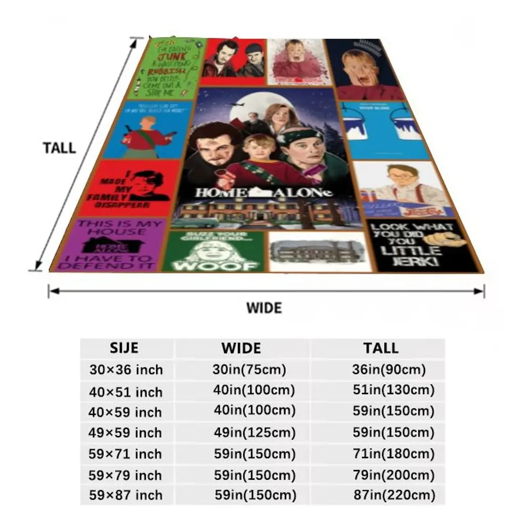 بطانية Home Alone - رمي ناعم مريح يتميز بمشاهد أفلام مميزة مع Kevin and Burglars، مثالية لليالي الفيلم، Chr