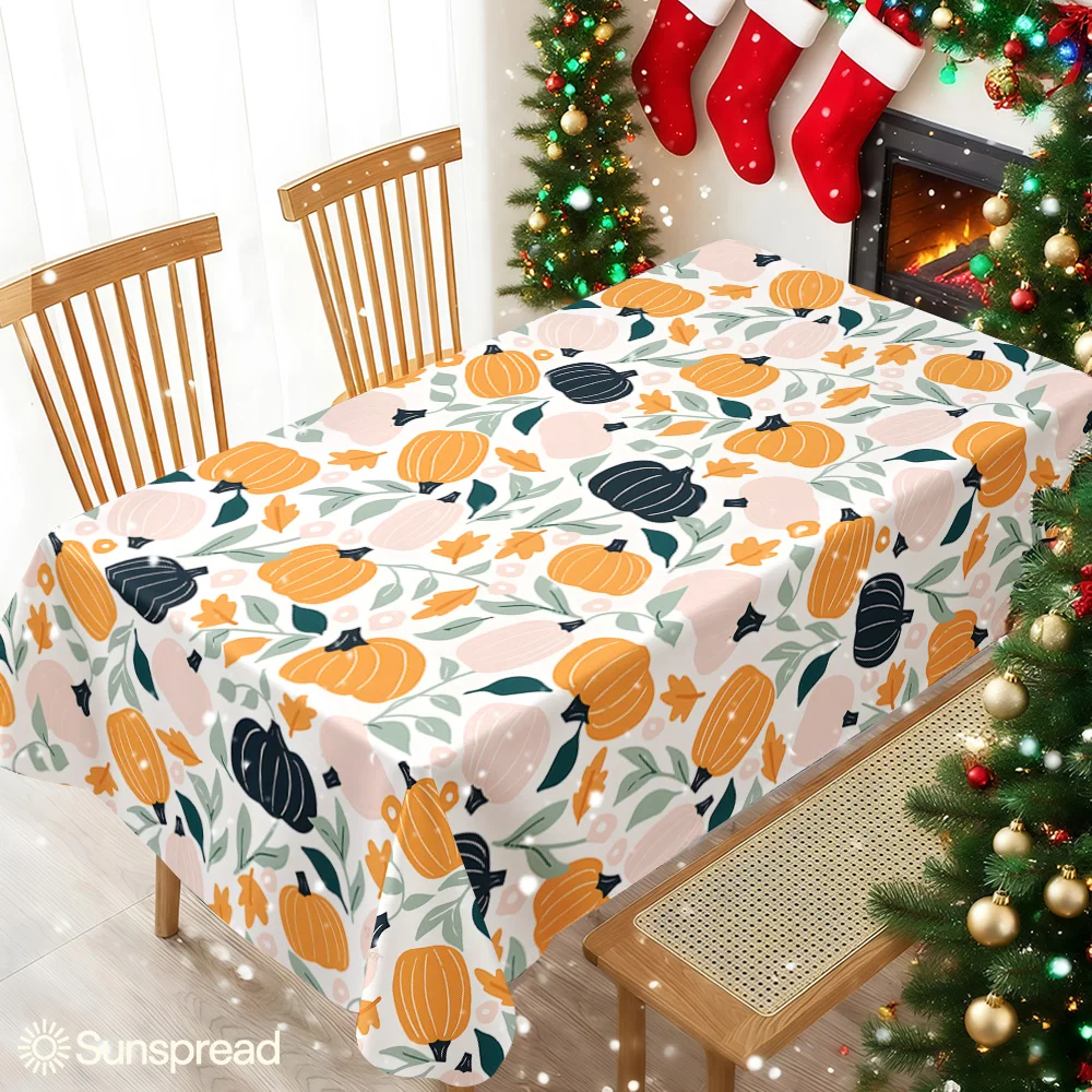 Orange Black Pumpkin Leaves Table Cloth Waterproof Tablecloth Spill Proof Table Cloth, Wipe Clean Table Cloth for Dining Camping
