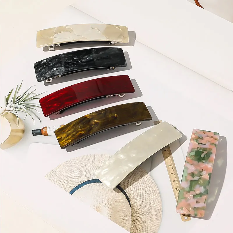 Acetate Spring Clip Tortoiseshell Hair Clip Elegant Women Long Barrette Rectangle Hairpins Hairgrips Vintage Hair Accessories