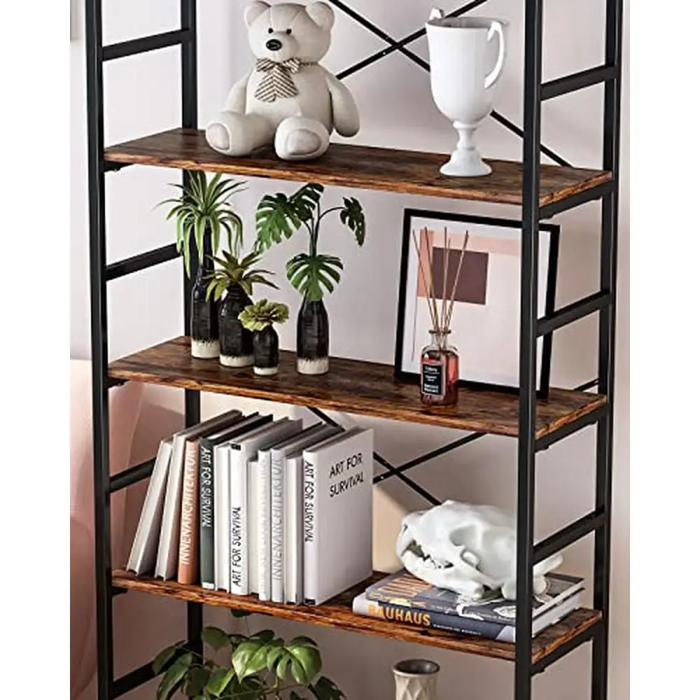 Adjustable Rustic Wood Metal Bookshelf Vintage Industrial Standing Bookcase 23.6x11.8x62.8