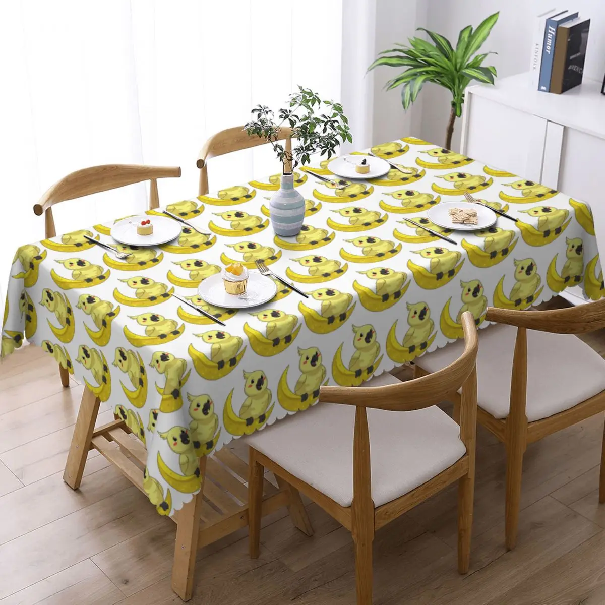 Cockatoo Cockatiel Parrot With Moon Custom Rectangular Tablecloth Waterproof Table Cover for Dining Events Table Cloth
