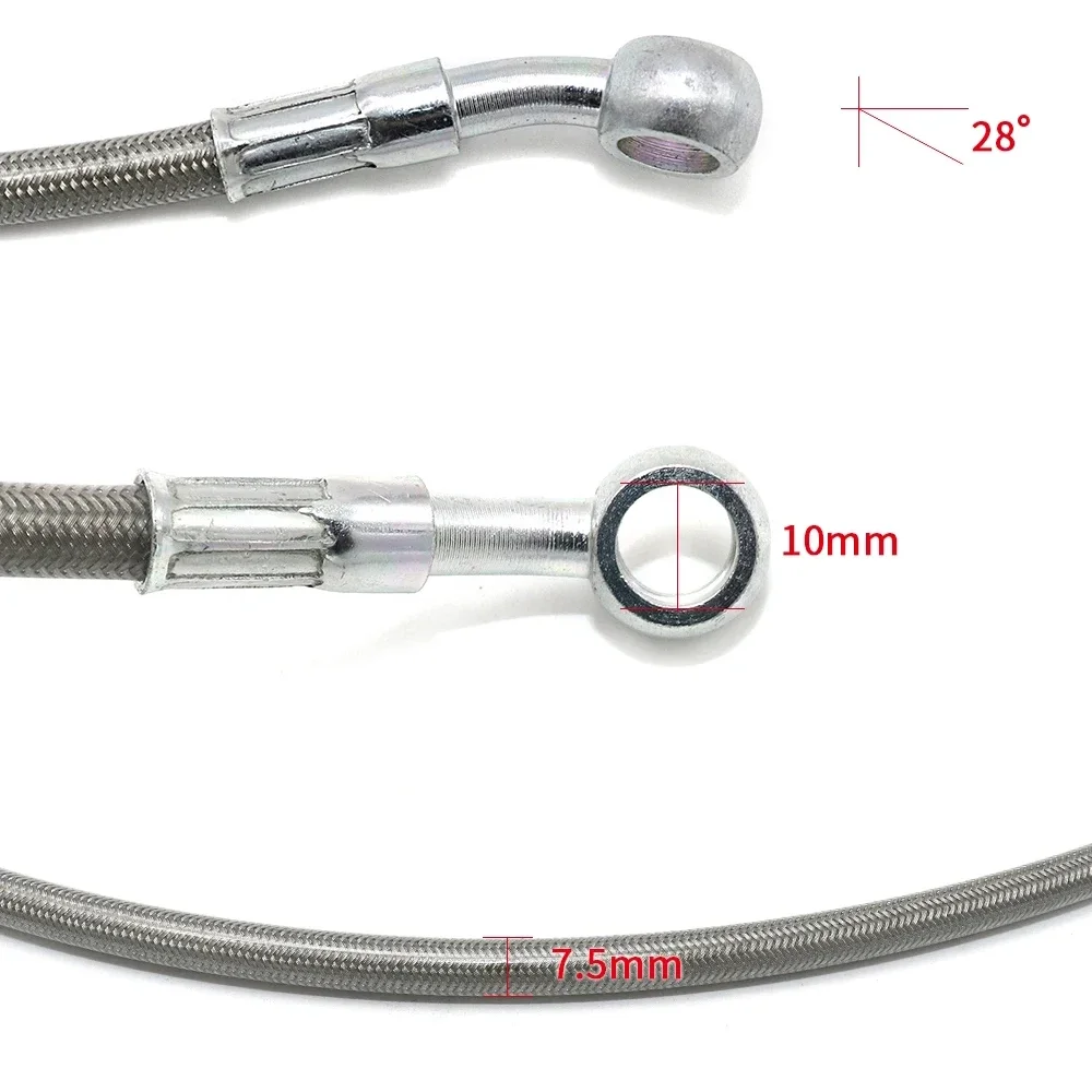 오토바이 브레이드 오일 호스 라인 튜브 파이프 오토바이, 범용 레이싱 유압 브레이크 호스, 10cm-500cm, 10mm 밴조 28 도