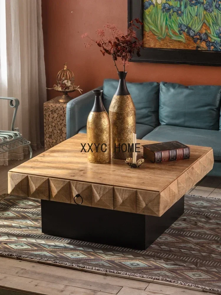 Household Retro Small Apartment Small Table Log Sofa Tea Table Square Side Table