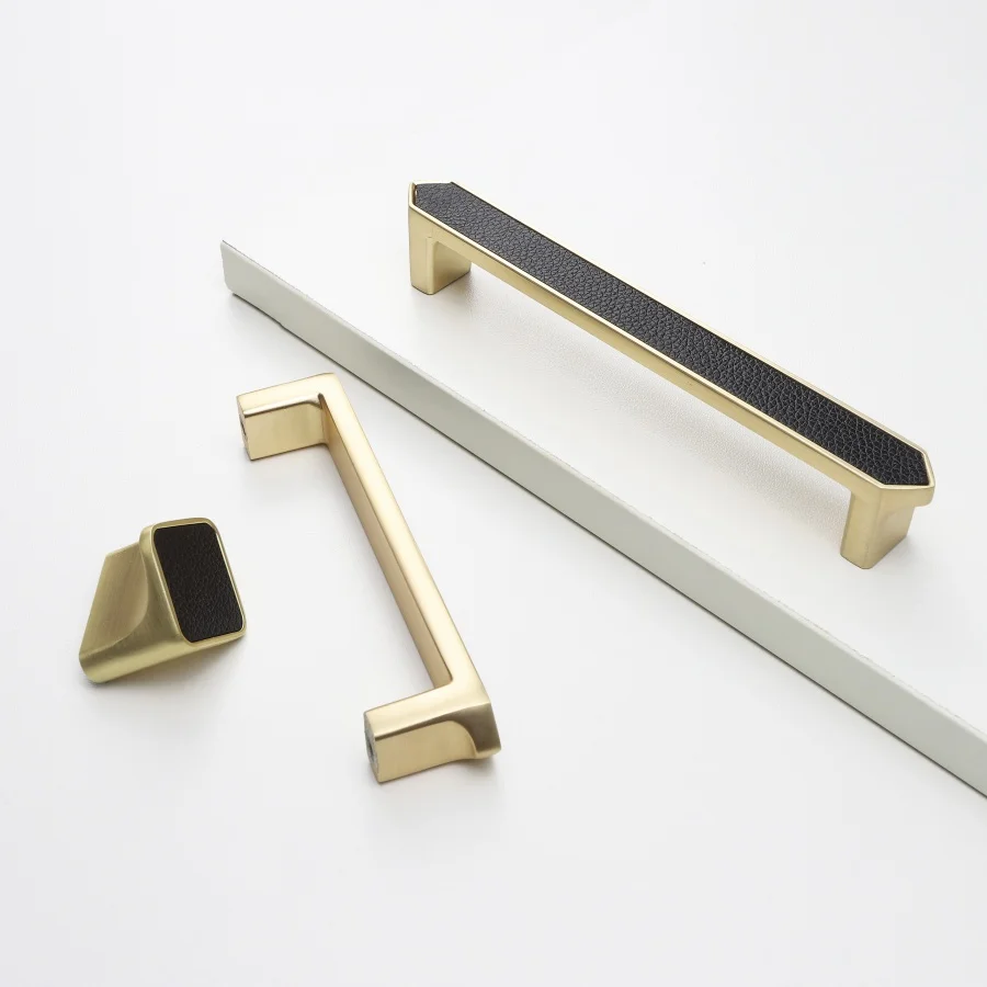 Light Luxury Black Leather Kitchen Cabinet long Handle Multiple Sizes Zinc Alloy Kitchen Cabinet Drawer Knobs Hardware