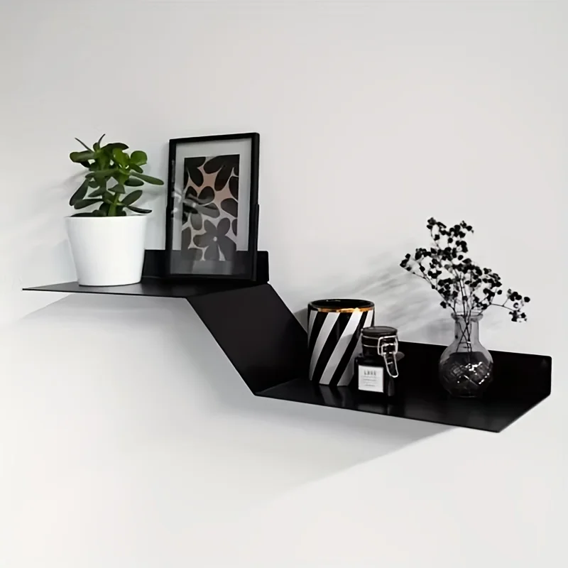 1pc Modern Black Metal Wall-Mounted Storage Shelf - Can Be Hung Independently Or As a Hanging Shelf Featuring Open Storage Space