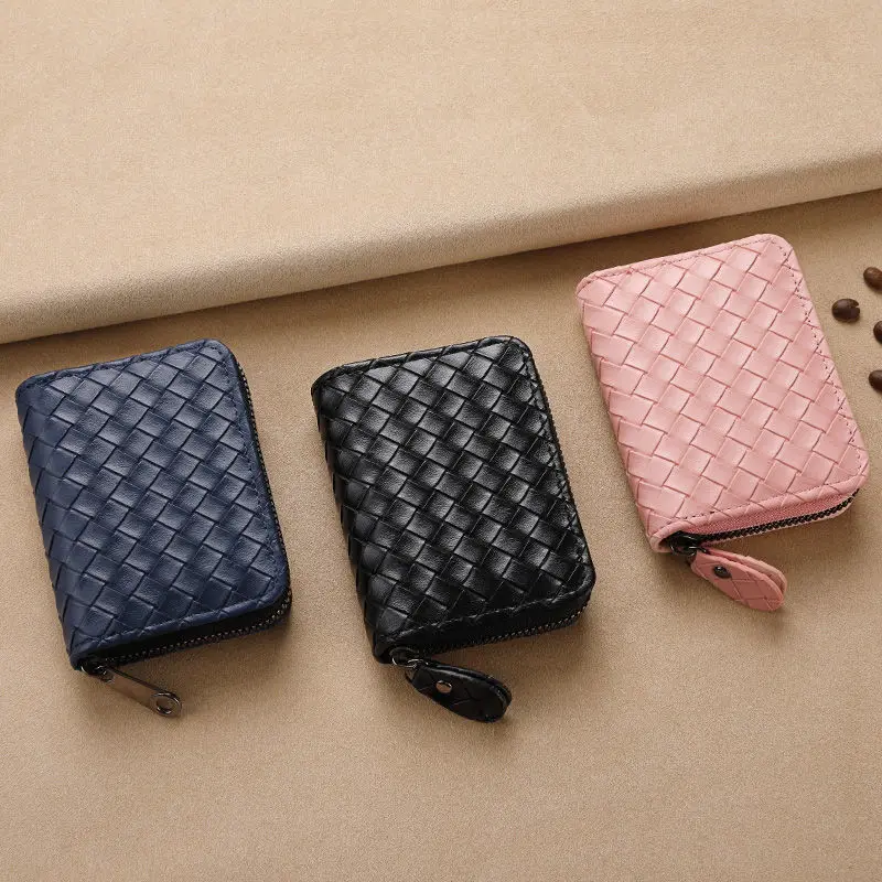 Luxury Card Wallets for Women Cardholder Zipper Knitting Aesthetic Bags PU Leather ID Card Holder Woman Small Coin Purses 2024