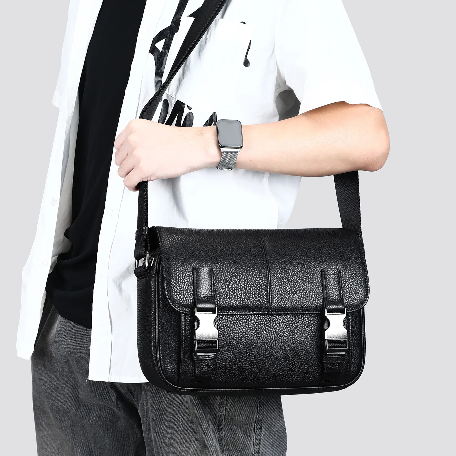 Executive Leather Crossbody Bag - Men's Large Capacity Single Shoulder Bag, Premium Top Layer Cowhide Work Satchel