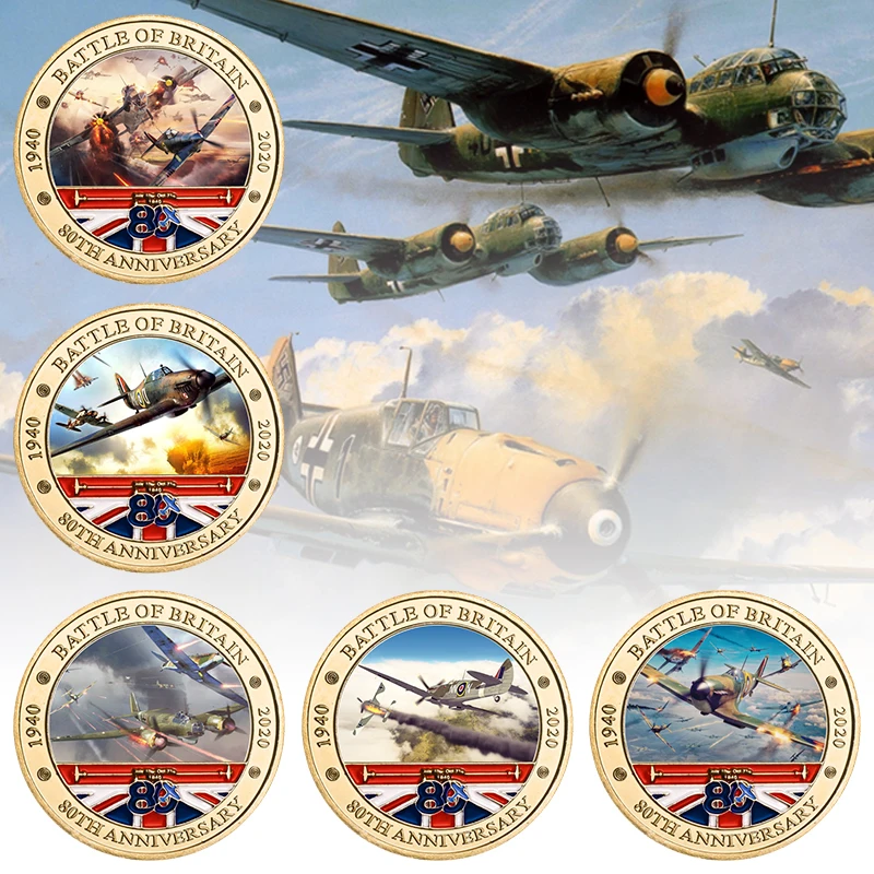 5pcs Battle of Britain Golden Commemorative Coins UK Military Challenge Coins Army Souvenir Medal Gifts for Soldiers Veterans