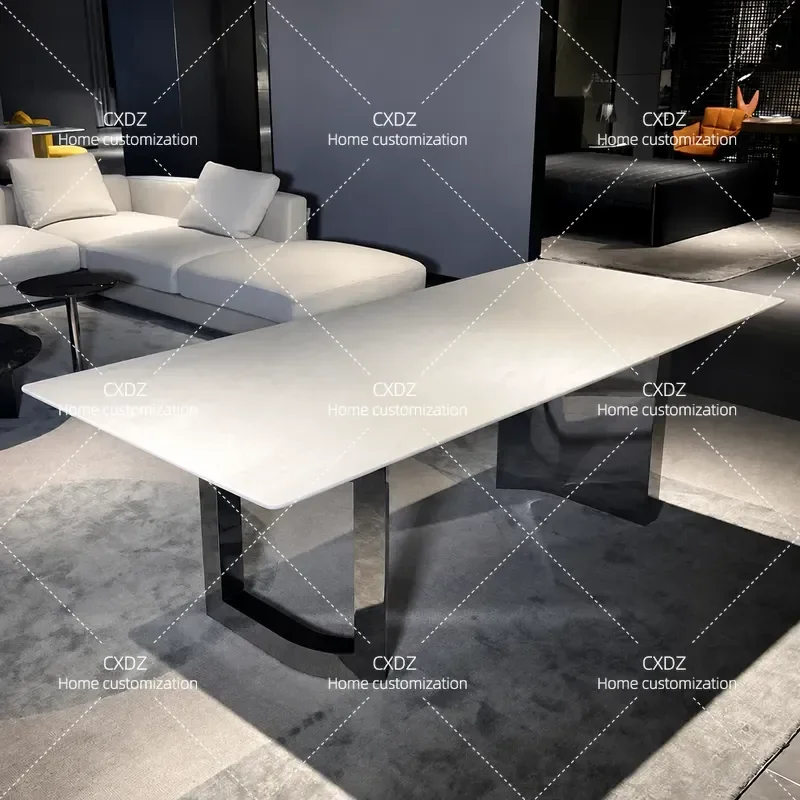 Italian Style Simple Luxury Natural Marble Dining Table Modern Home High End Light Luxury Kari Ice Jade Stone Dinner Table