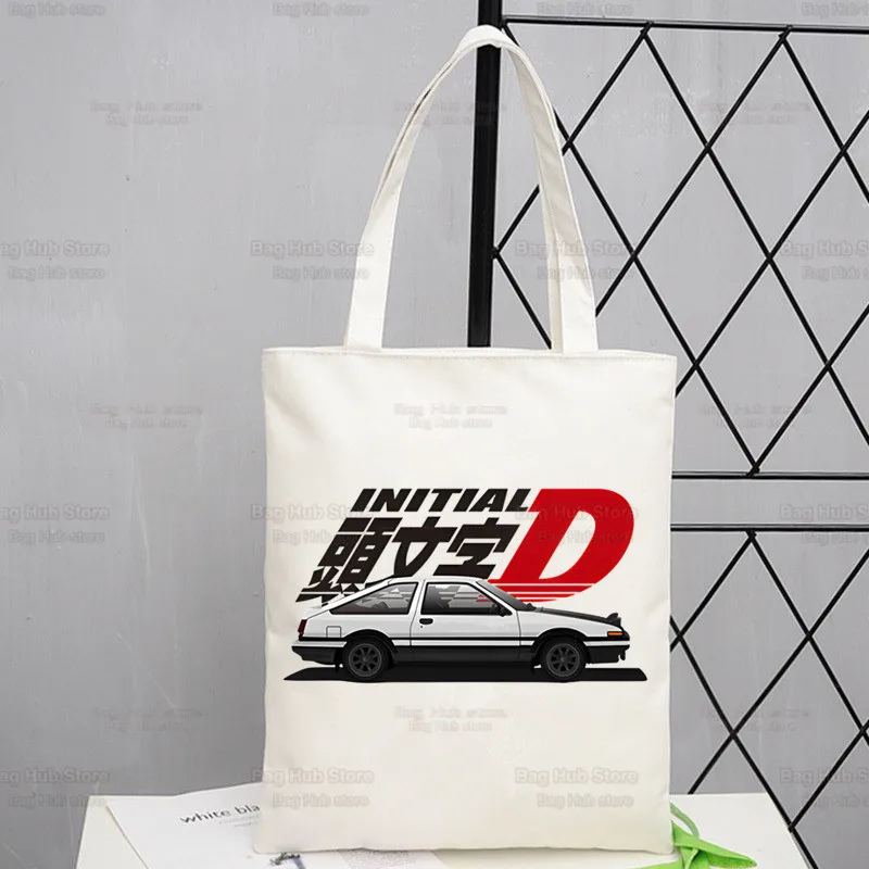 Anime Drift AE86 inicial D Canvas Hand Bag, Sacos de compras simples, JDM Manga, Takumi Fujiwara Drift Car, Pacote Akagi Redsuns