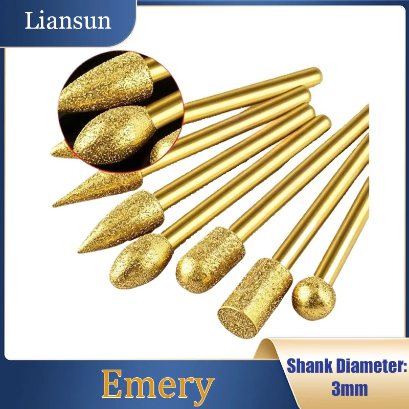 Titanium-Coated Diamond Grinding Heads 3mm Shank Diameter Cylindrical Grinding Heads 4/5/6/8/10mm Metal and Jade Polishing Tools