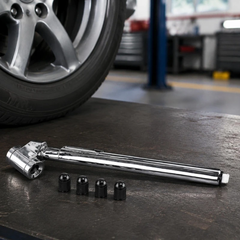 Vehicle Tire Pressure Meter, Pencil Tool with Carry Clip, Opposing Metal Head Openings and Reading Stem for Travel Storage and