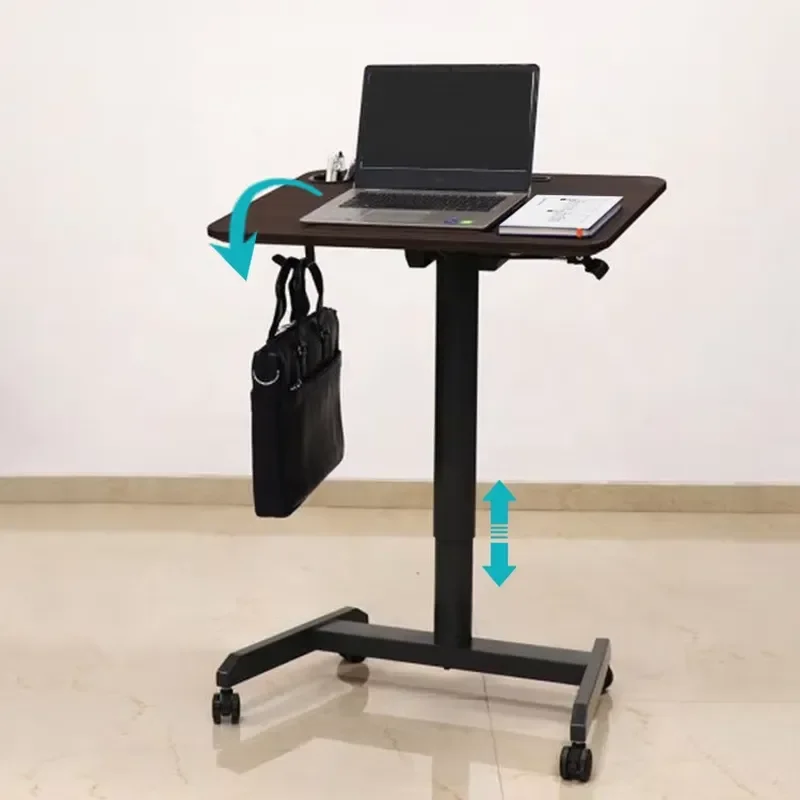 Standing Desk Pneumatic Lifting Single Column Adjustable Height Modern Home Coffee Table with Wheels Movable One Leg Design