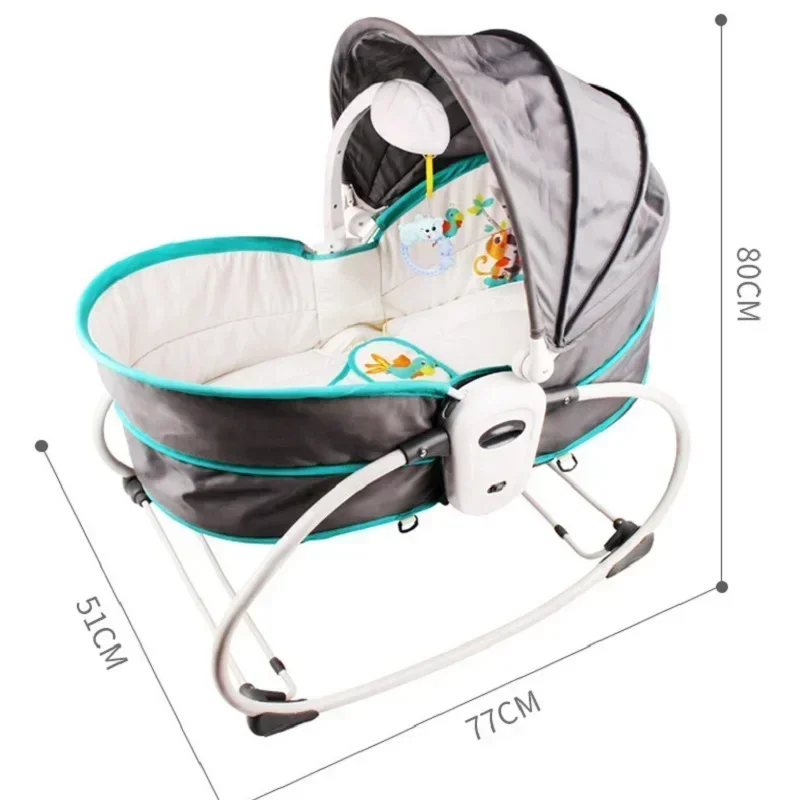 Baby Rocking Chair Baby Cradle 5-in-1 Music Vibrating Tent Shaker Baby Rocking Crib 0-3 Years Old Smart Sleep Chair Cradle Seat