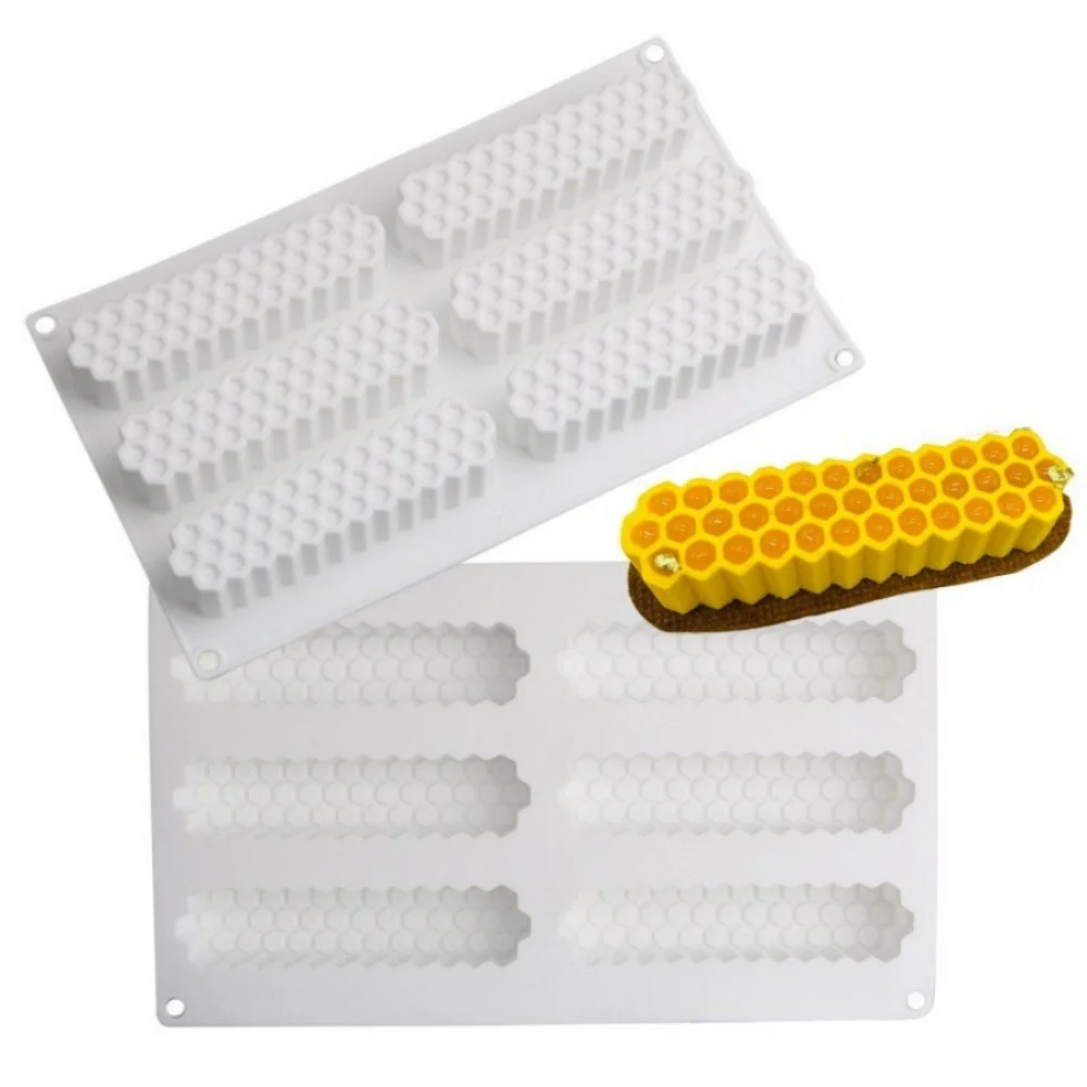 Silicone Honeycomb Cake Mold 6 Hole Food Grade Silicone Long Strip Chocolate Mousse Dessert Lightning Puff Ice Cream Baking Mold