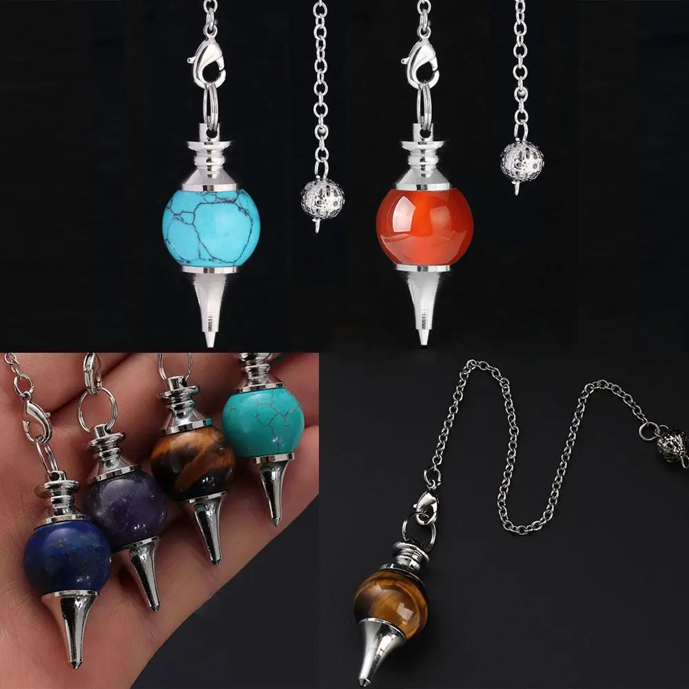 

Fashion Jewelry Chain Black Onyx Amethyst Circular Cone Amulet Healing Crystal Natural Stone Reiki Pendulum Pendant