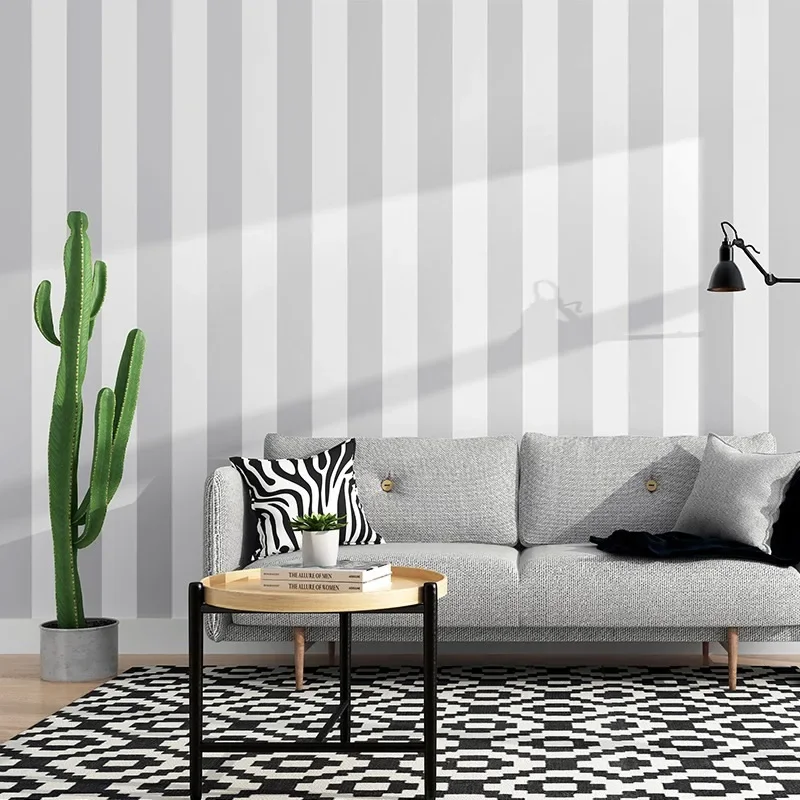 Nordic style modern simple gray black and white stripe wallpaper vertical bar living room bedroom clothing store background