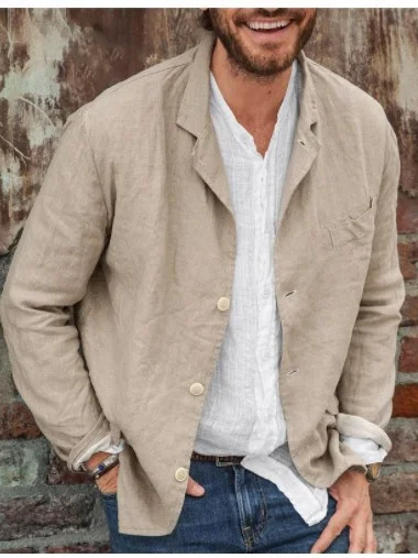 

Повседневный мужской костюм из хлопка и льна Long Sve, модный открытый кардиган, верхняя одежда, осенний сезон, облегающий костюм