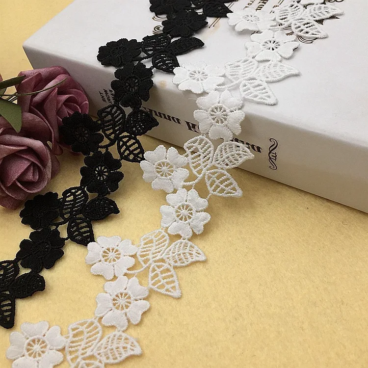 5.5CM Wide White Black Water Soluble Hollow Embroidery 3d Flowers Lace Trim Ribbon Dress Collar Curtain DIY Crafts Sewing Decor