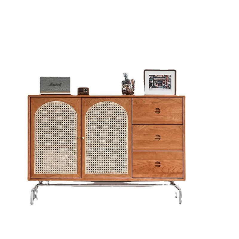

Nordic solid wood dining side cabinet rattan locker modern simple tea cabinet household